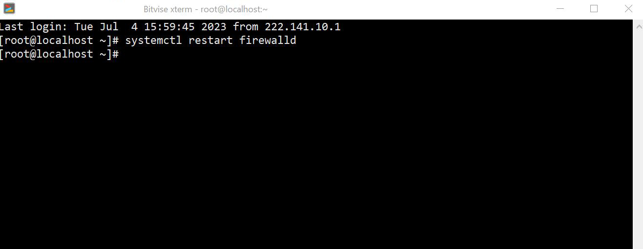 重启防火墙服务：systemctl restart firewalld