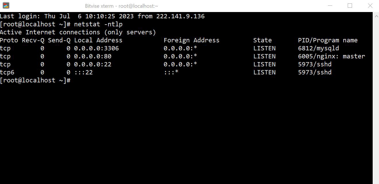 查看ssh默认端口号命令：netstat -ntlp