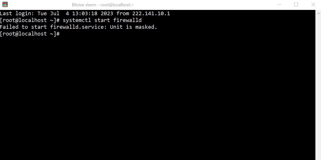 执行命令如果返回结果：Failed to start firewalld.service: Unit is masked.