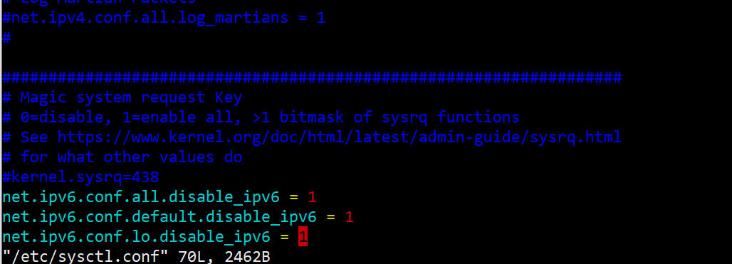 关闭IPv6添加三行配置